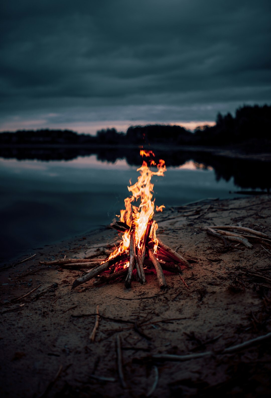 Danish midsummer bonfire celebration by the water
