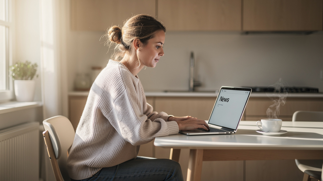 Person reading a newsletter on a laptop at home